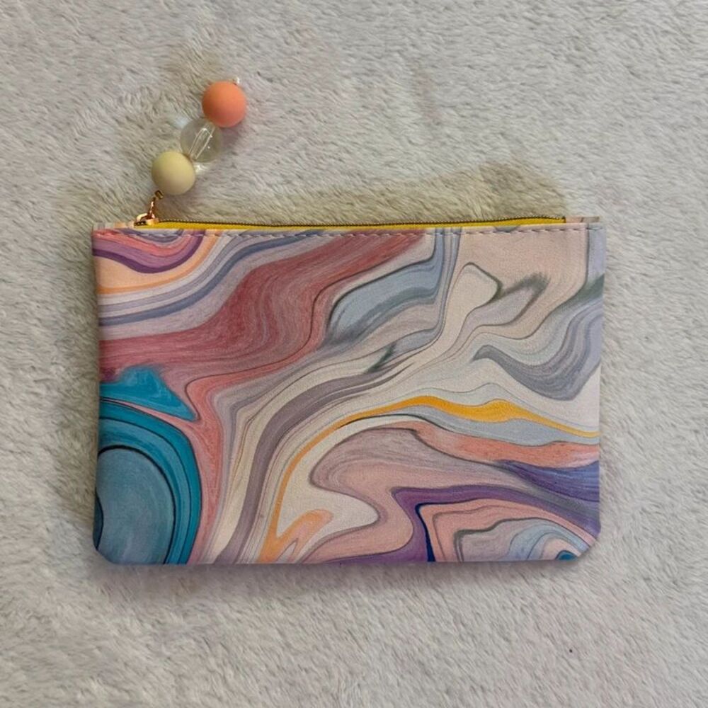 multi colored marble mini makeup cosmetics bag